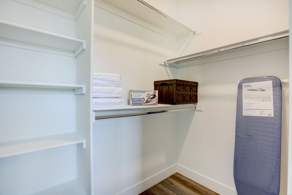 Linen closet with folded towels